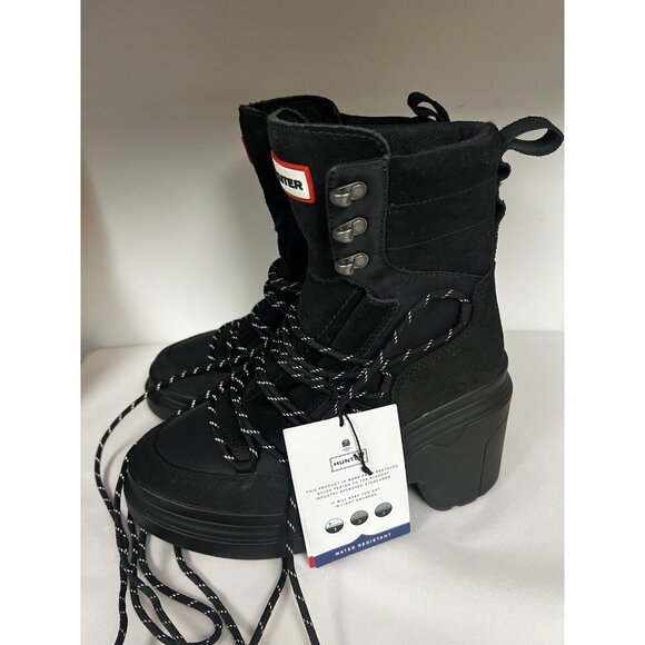 Hunter Black Discoverer Lace Up Ankle Heel Boots Womens Sz 7 Water Resistant - Picture 4 of 9